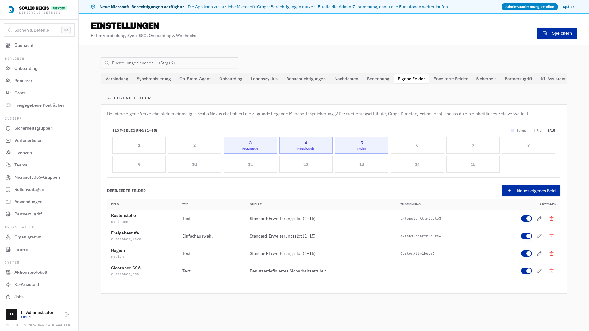 Custom Fields settings area