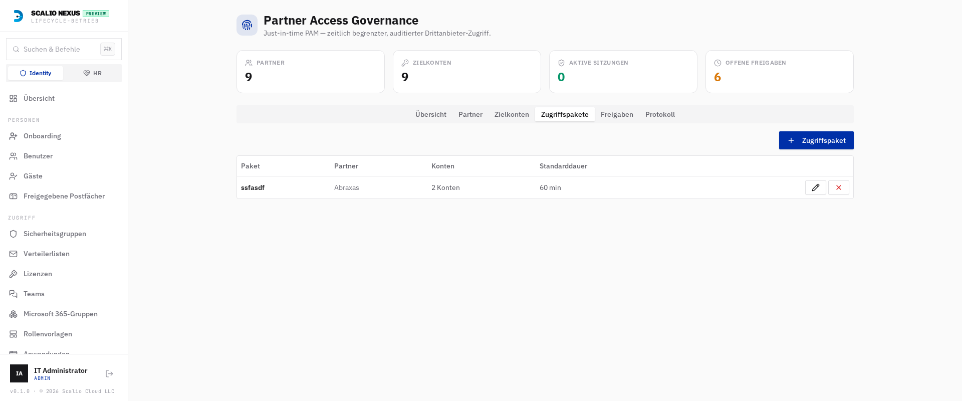 Access packages tab — bundles of accounts per partner